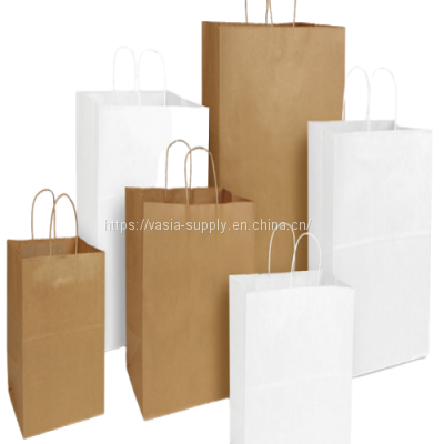 Eco friendly wholesale white twisted handle paper bags manufacturer printing paper packaging