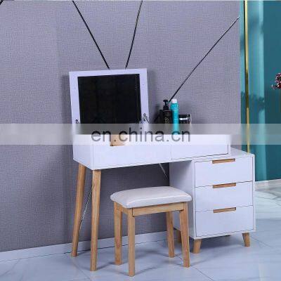 2021 Hot Sale Wood Flip Top Mirror Makeup Dressing Table Vanity Set for Sale