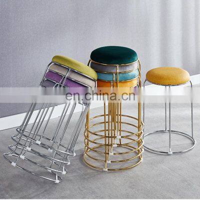 High Quality Luxury Nordic Round Gold Metal Modern Stackable Dining Stool Chair Metal Living Room Chairs