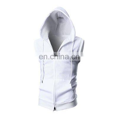 Fashionable Men's Pullover Style Gym Hoodies In Blue Color Sleeveless Customized Hoodies photo-4