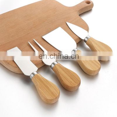 Amazon Hot sell 4pcs Cheese Knife Tool Set Unique Stainless Steel Cheese Knife Set with Wooden Handle