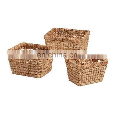 Hot Sale Natural Water Hyacinth Storage Utility Basket Set Of 3 Cheap Wholesale