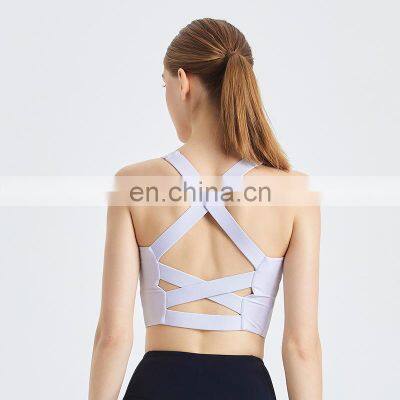 Women Shockproof Sexy Straps Sports Yoga Bra Ladies Outdoor Training Gym Top Nylon Spandex Front Zipper Exercise Wear Clothes