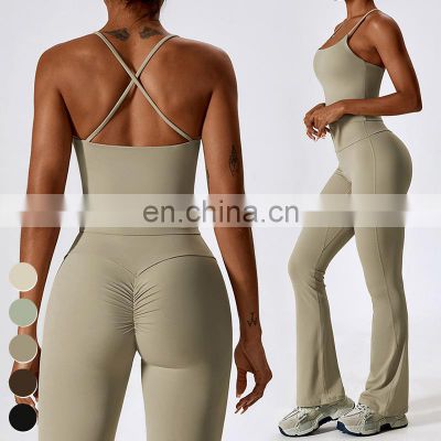 Custom New Breathable Running Cross Back Vest Workout Wear Tops Gym Fitness Top Sport Bra Women Yoga Tank Top With Padded