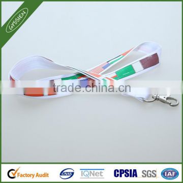 2014 Popular flag printed white poly/nylon multi-color custom lanyard,noble embroidery logo lanyard