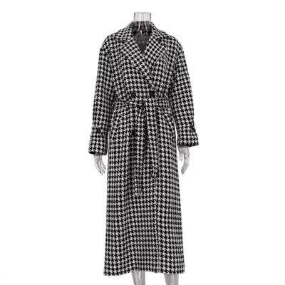 New Fashion White and Black Long Houndstooth Coat Women's Trench Coat Winter Clothes Long Coats for Women photo-3