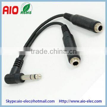 Right angle 6.35mm(1/4 inch) stereo male plug to 2*6.35mm mono famale jack microphone Audio & Video guitar cable