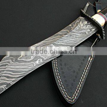 udk h59" custom handmade Damascus hunting knife / Bowie knife with camel bone and buffalo horn spacers handle