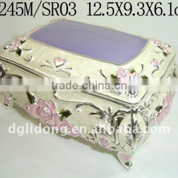 Elegant Square Silver Colored Metal Jewelry Box