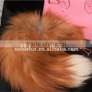 Newest Design Bag Hanging Tag Keychains Orange Fox Fur Tail Key Chain