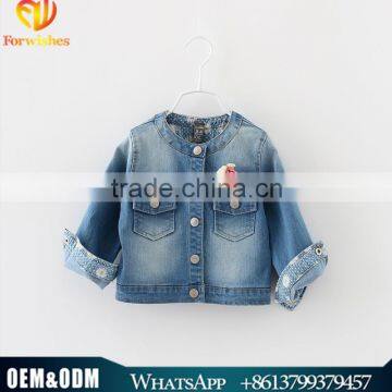 2015 Latest children girls denim coat long sleeve jeans coat for autumn