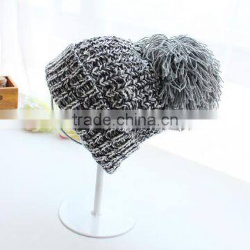 Autumn Winter Popular Colorful Yarn Knitting Large Pom Pom Beanie Hat Women