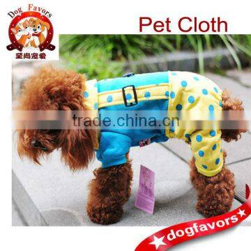 Blue dots pet puppy 4 foot overalls suspender trousers coat dog clothes M