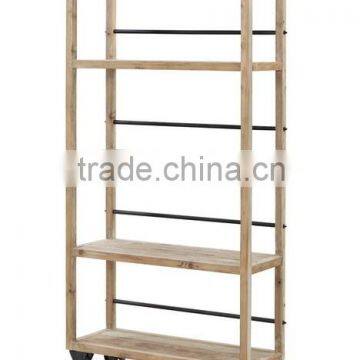 industrial design wooden bookshelf with wheels furniture