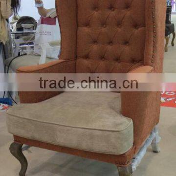 French Style Oak Wood Wing Back Single Seater Fabric Sofa Chairs photo-2