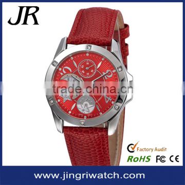 Red color Japan miyota movement lady watch leather /steel watch