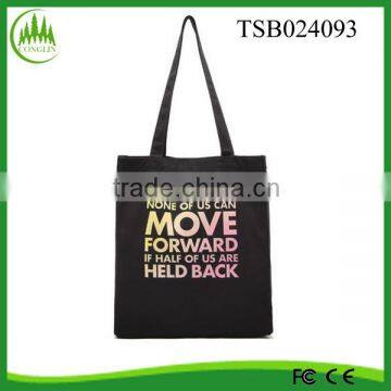 promotion high quality black canvas tote bag with colorful letters stylish shopping bag