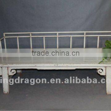 Chinese antique furniture Pine wood Shanxi white color back support bed