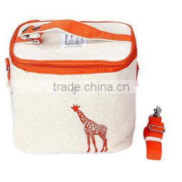 Picnic Lunch Bag Insulated Bag Pure Cotton Travel Shoulder Hand Carry Zipper Lunch Pouch Box Organizer (Orange)