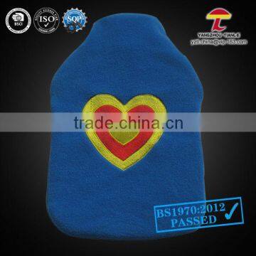 2000ml high qualtiy hot water bottle with heart fleece cover