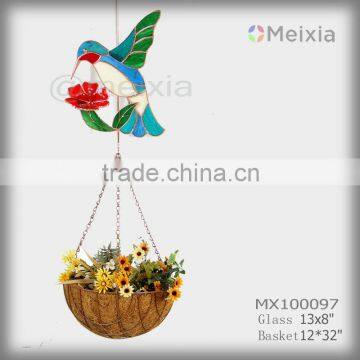 MX100097 wholesale tiffany style stained glass bird panel decorative hanging planters