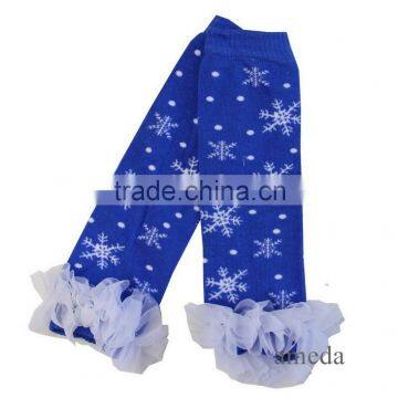 Baby White Ruffles Blue Snowflake Leg Warmers