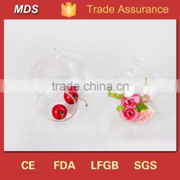 Hanging 10cm clear glass ball vase with hole and rope decoration