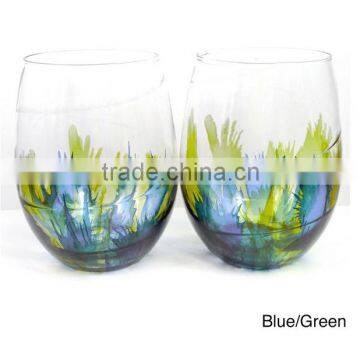 Leadfree crystal high quality blue green colored stemless wine glass egg shaped drinking water glass