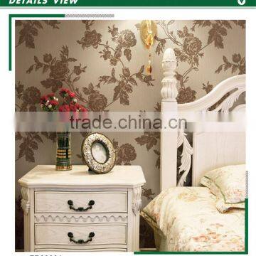 clearance flock non woven wallpaper, brown royal bold floral wall mural for basement , beautiful wallcovering corparation