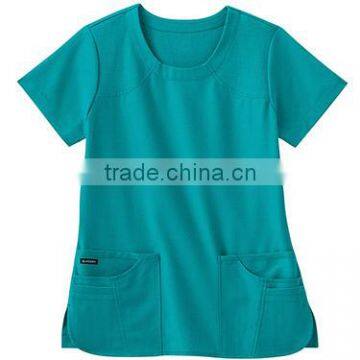 Wholesale OEM Classic Women's 6 Pocket Jewel Neck Solid Scrub/Nurse Uniform/Medical Scrubs /Hospital Uniform Top photo-3