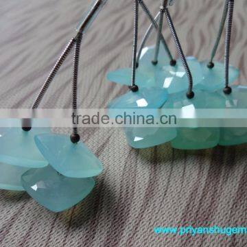 Aqua Calsi 15 mm Faceted Cushion 100% Natural Gemstones AAA Quality Product Hand Made in India, 52 ct for 1 Pair(4 Cushion) photo-2
