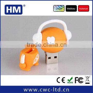 PVC USB 2.0 flash drive earphone shape cartoon style wholesale 2GB4GB8GB16GB Custom Solution LOGO PVC/SILICONE USB flash drive