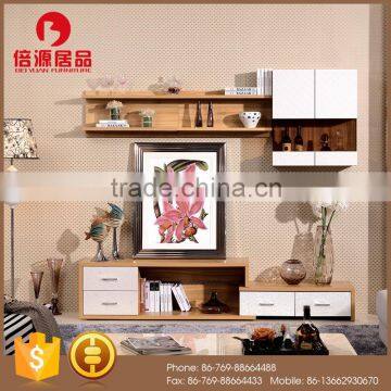 Modern wooden narrow walnut functional tv cabinet set/ wall unit