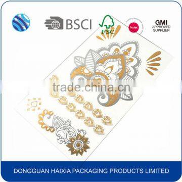 Custom design metallic gold sexy women waterproof body skin temporary tattoo sticker for hair