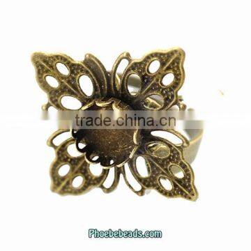 Wholesale Hottest Brass Flower Shape Finger Ring Base For Inlaying Stones PB-J120407