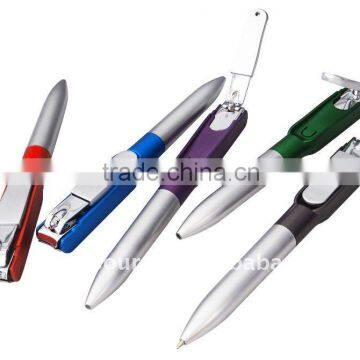 Ball pen with nail clipper