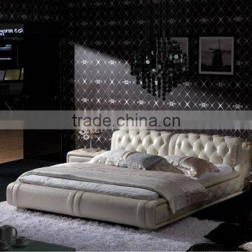 modern genuine leather bed with cabinet