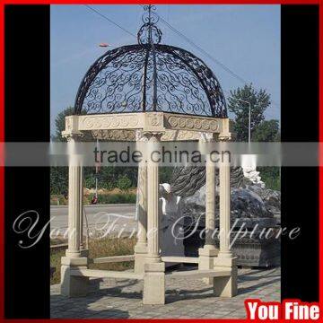 Hand Carved Outdoor Garden Decorative Stone Small Gazebo With Iron Top