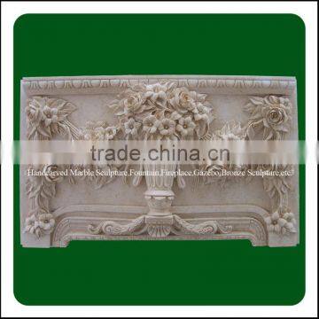 Hand Carved Indoor Marble Wall Flower Relief Painting For Sale