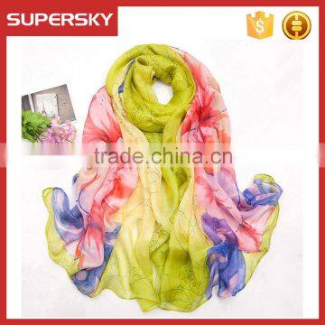 V-824 New design 2015 wholesale digital printing silk scarves long women chiffon scarf