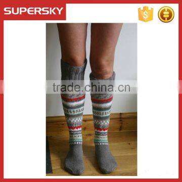 V-148 Crochet long grey stripe warming knitting ski socks/leg warmers