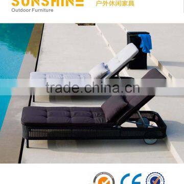 outdoor pool rattan sunbed/beach round daybed/ wicker chaise lounge