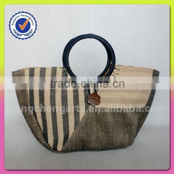 Jute material and tote bag women fashion style high quality cotton handbag round handle