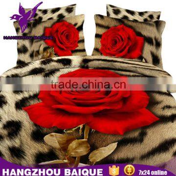 Beautiful Leopard and Big Red Rose 3D Adult Bedding Set