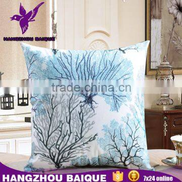 Light Blue Plants Pattern Short Plush Fabric Painting Designs Cushion Cover