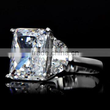 Fashion Alette's Emerald Cut White Gold CZ Engagement Ring photo-4