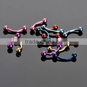 Titanium Anodized (Colored) Curved Barbell with Ball Ends - Gauge 18G Post length Various from 8/10/12/14mm- Eyebrow Ring.