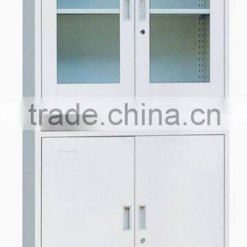 KFY-CB-06 White Glass Door Cabinet Bookcase With 2 Drawer