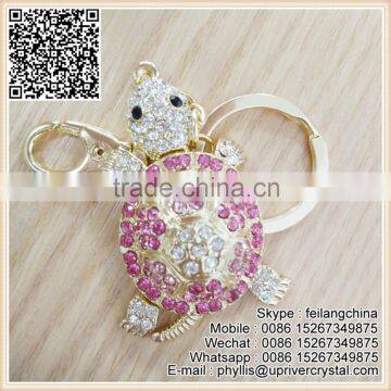 Factory Cheap Price White Pink Diamond Big Tortoise Keychain For Gifts