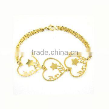 Charming design love heart charms girls gold bracelet 18k small order accepted (LB3156)